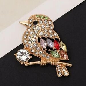 Elegant Gold Bird Brooch with Multicolor Accents